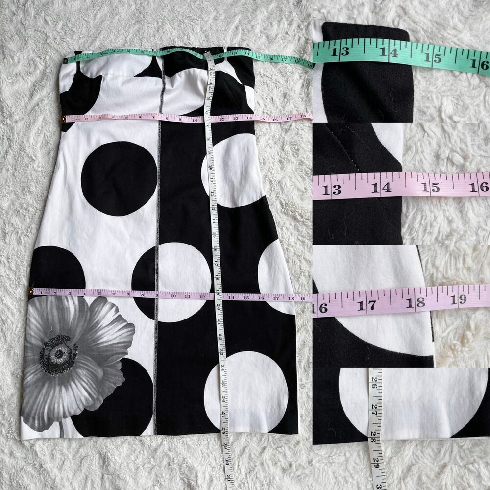 Cache strapless polka dot flower mini dress white black floral‎ vintage Y2K 4 - Picture 5 of 16